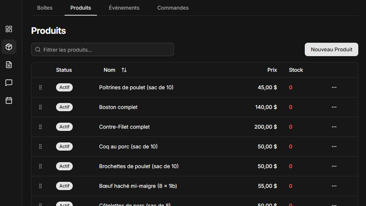 Interface CMS Administrateur, gestion des menus
