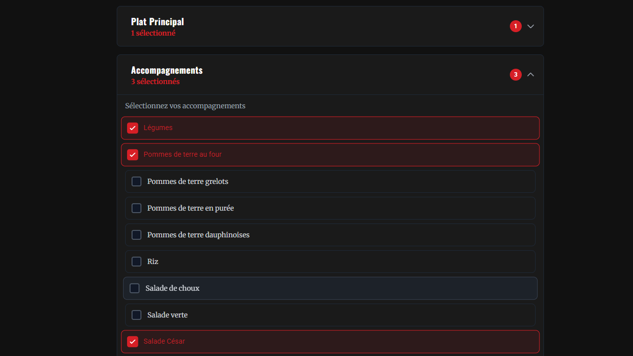 Interface Traiteur, vue détaillée